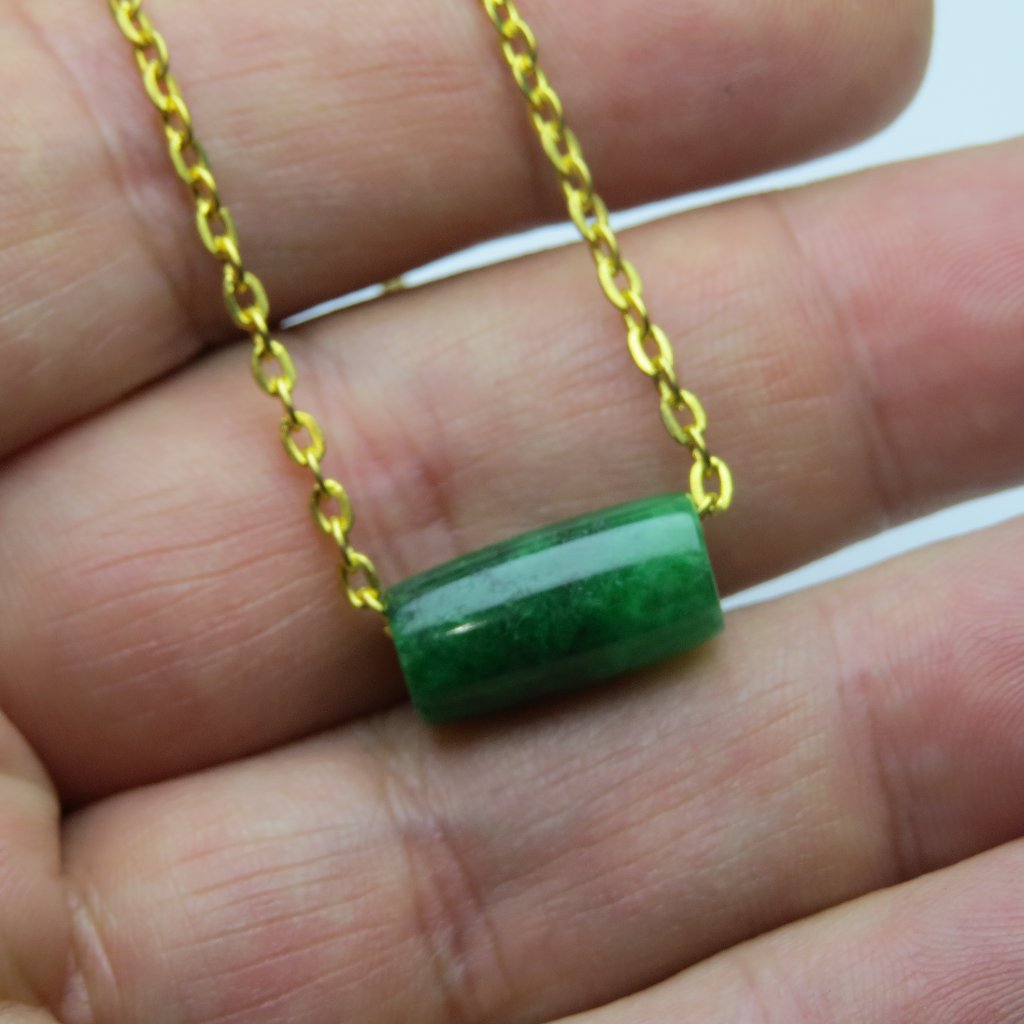 14k Jade Oval Barrel Bead Chain Slide Pendant 72$